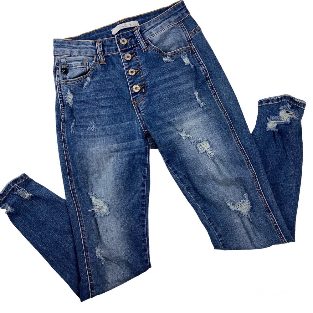 Kancan Ellington Jeans High Rise Distressed Ankle Skinny Denim Womens Sz 25